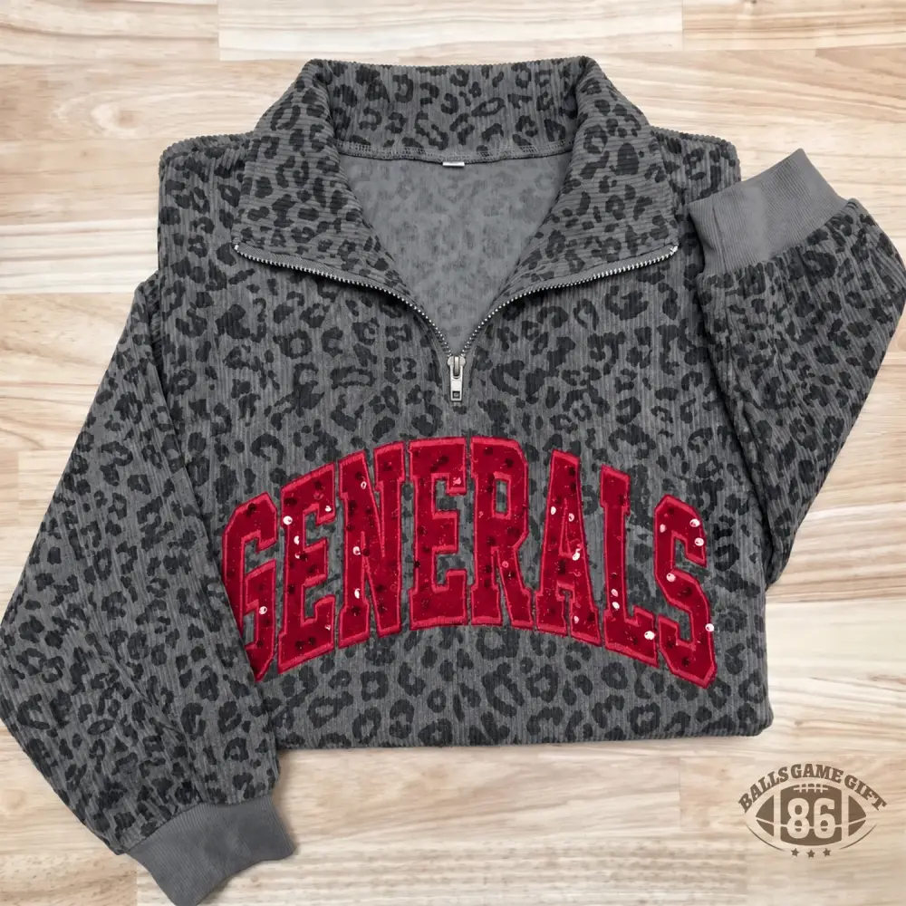 Custom Leopard Print Quarter Zip Sweatshirt, Personalized Sequin Team Name Game Day Crewneck