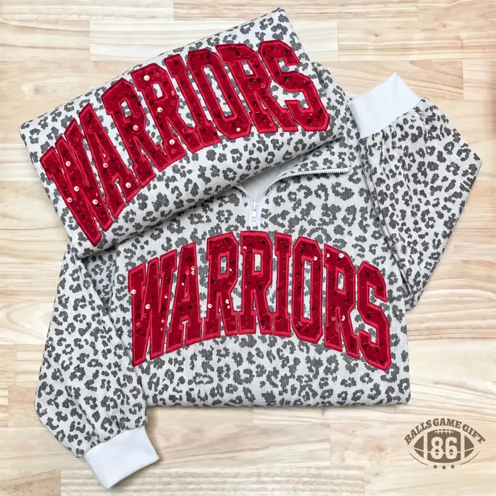 Custom Leopard Print Quarter Zip Sweatshirt, Personalized Sequin Team Name Game Day Crewneck
