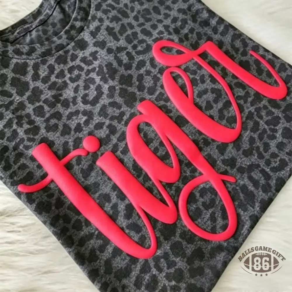 Custom Leopard Print Script Puff Viny Team Name Sweatshirt