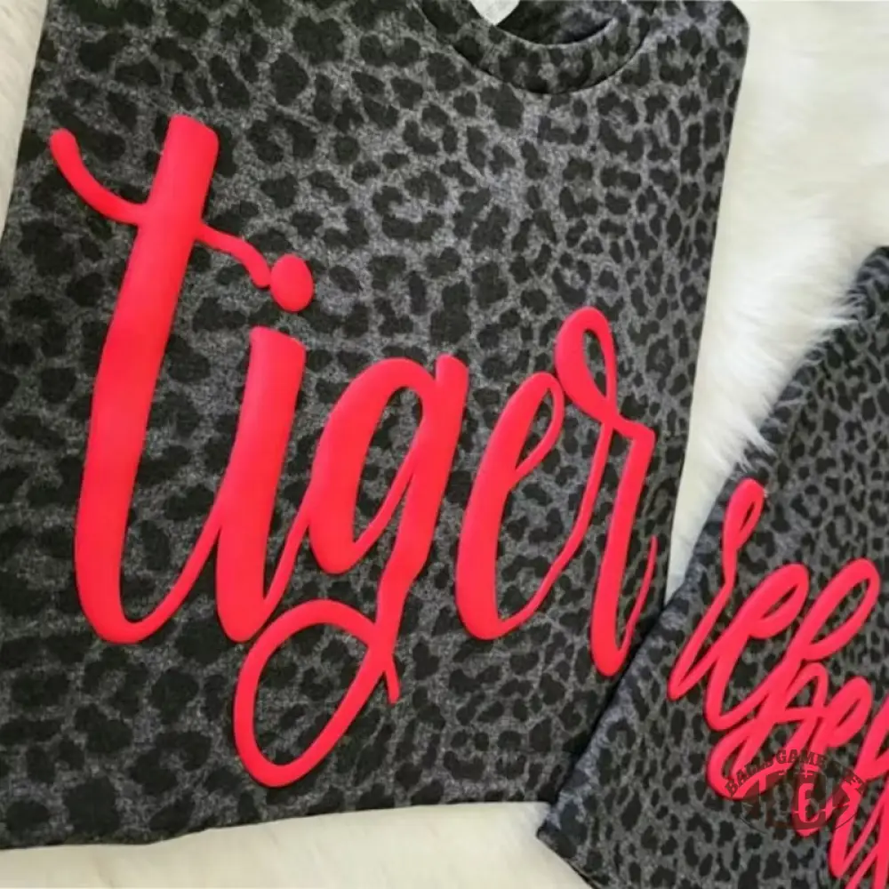 Custom Leopard Print Script Puff Viny Team Name Sweatshirt