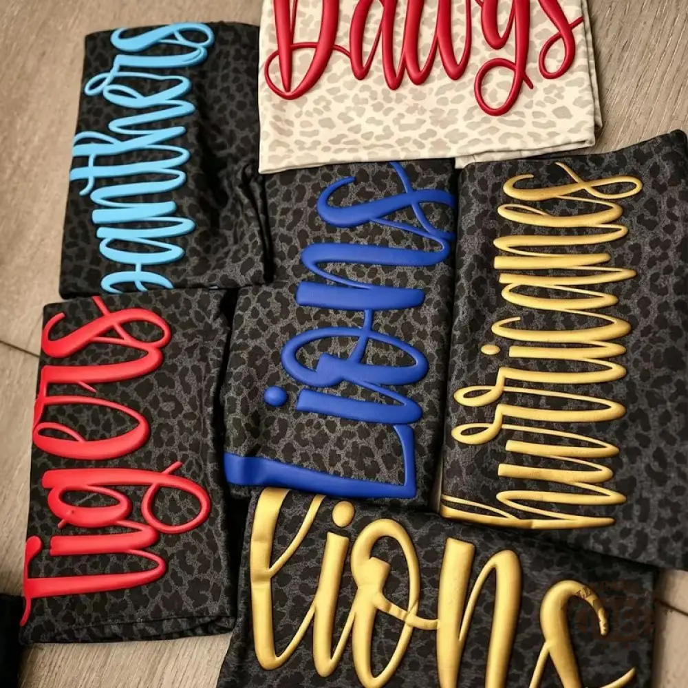 Custom Leopard Print Script Puff Viny Team Name Sweatshirt