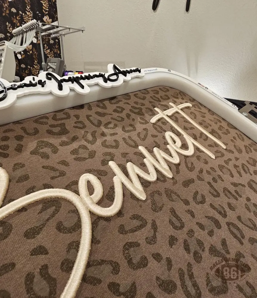 Custom Leopard Puff Embroidered Sweatshirt & T-Shirt | Personalized Script Name Crewneck | School Spirit & Game Day Wear