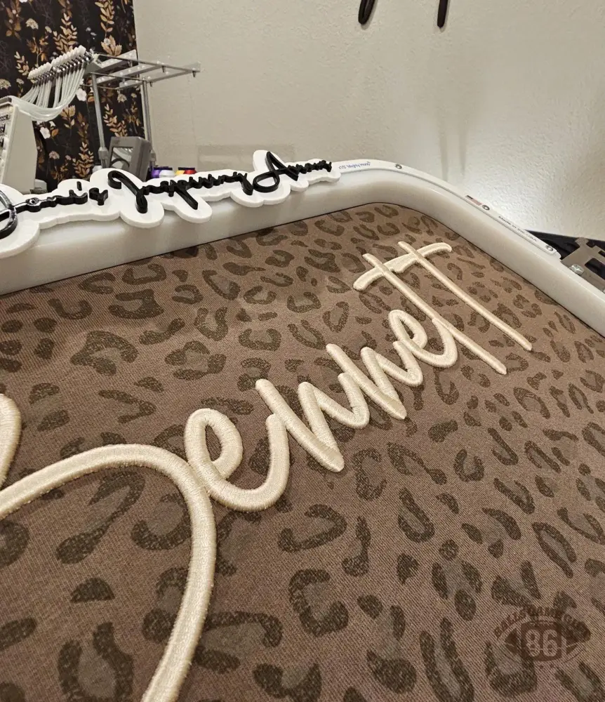 Custom Leopard Puff Embroidered Sweatshirt & T-Shirt | Personalized Script Name Crewneck | School Spirit & Game Day Wear