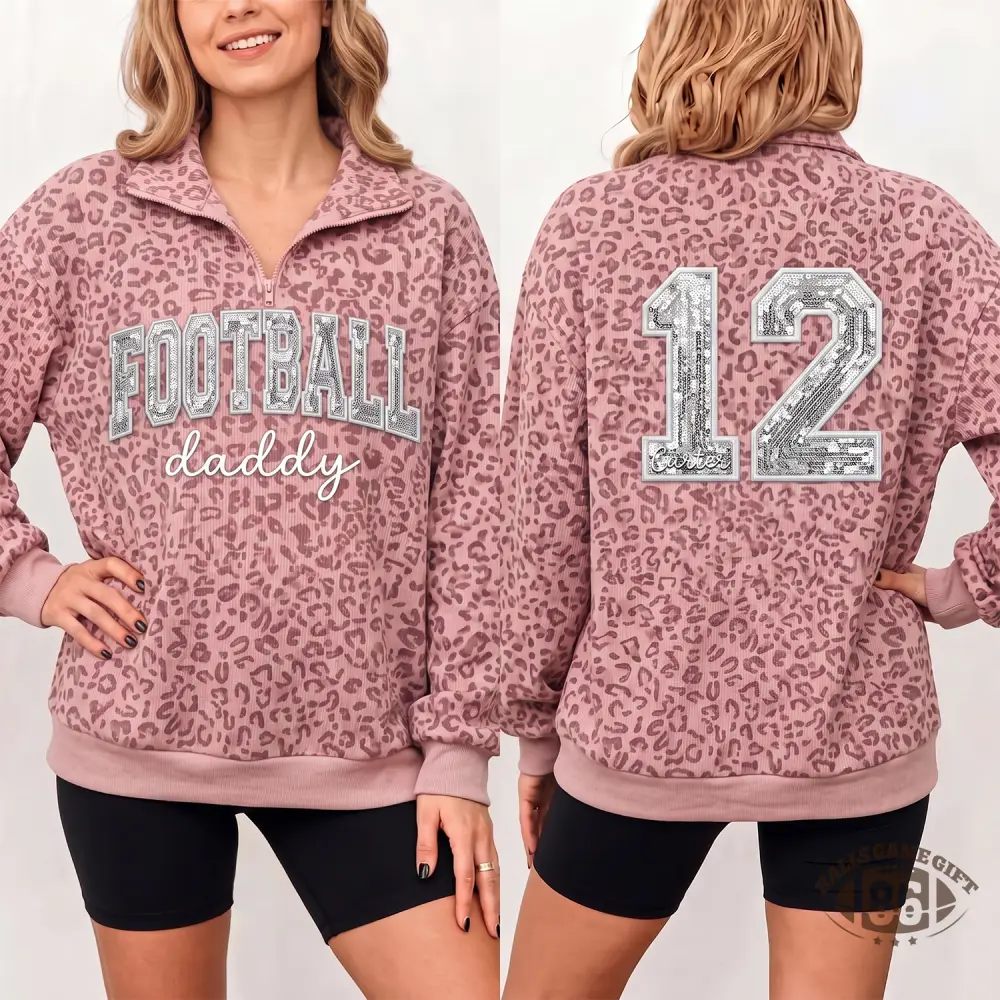 Custom Leopard Quarter Zip Sweatshirt, Personalized Sports Mom Sweatshirt with Sequin Number