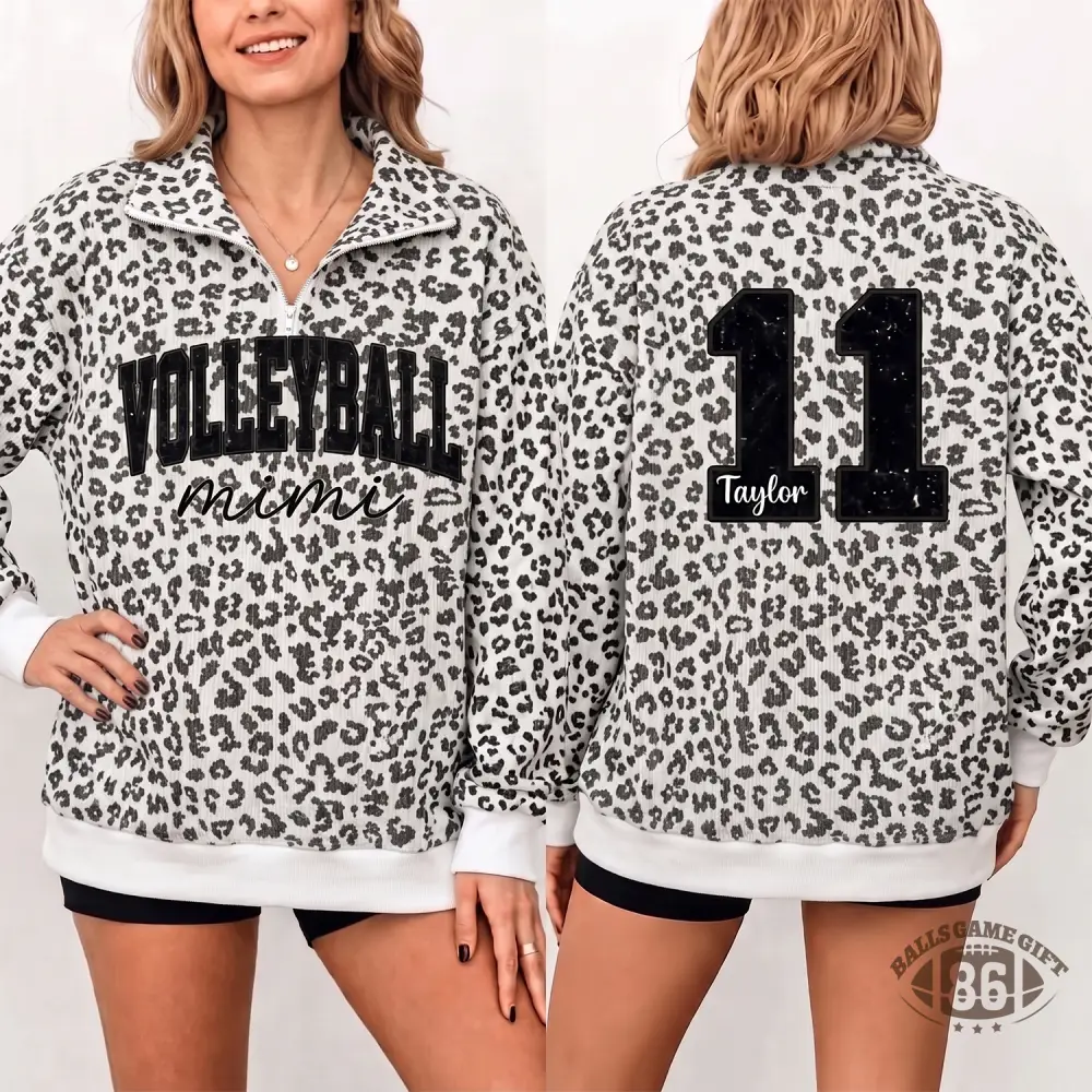 Custom Leopard Quarter Zip Sweatshirt, Personalized Sports Mom Sweatshirt with Sequin Number