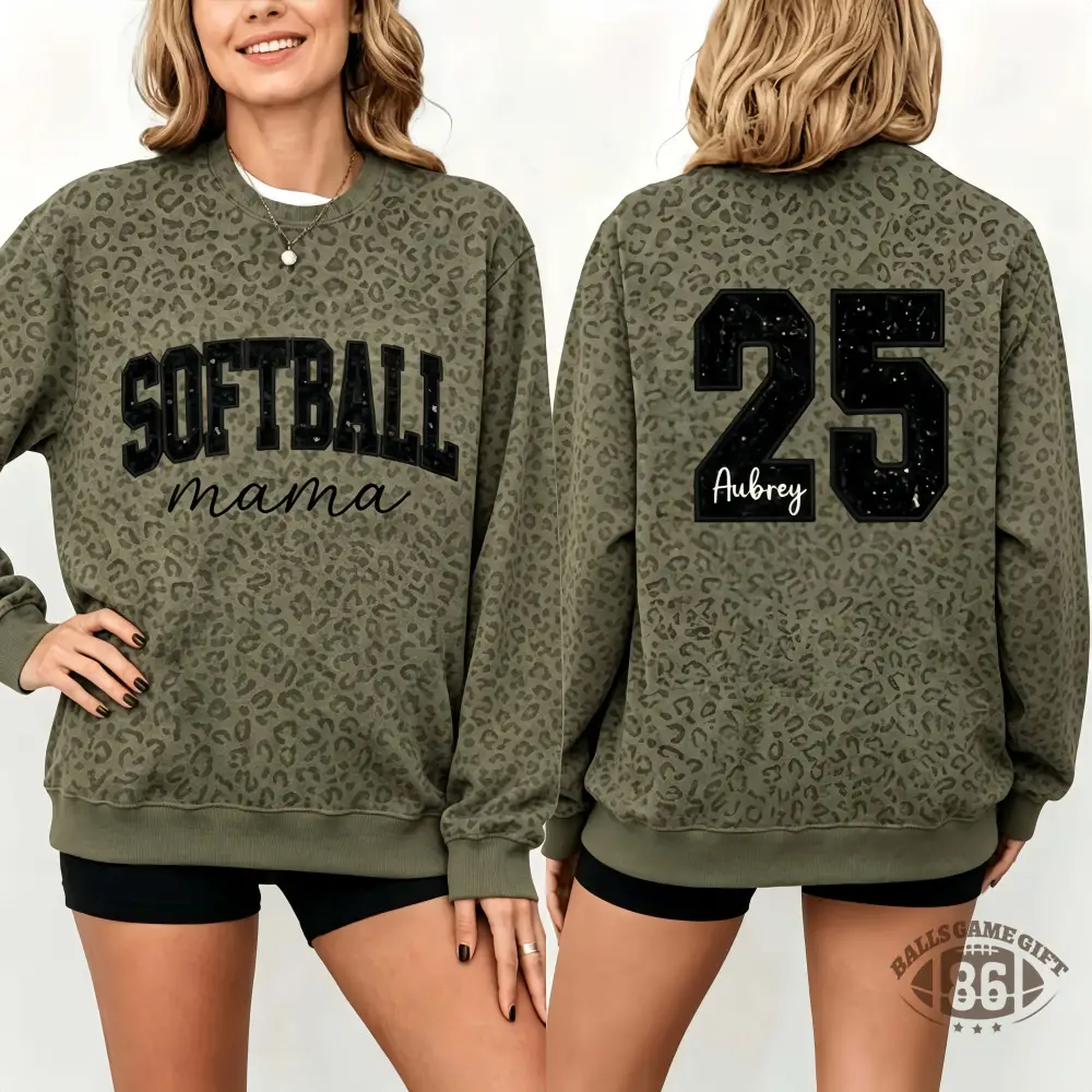 Custom Leopard Sequin Sports Ball Sweatshirt – Name & Number Game Day Crewneck