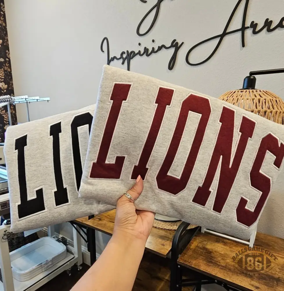Custom Lions Mascot Embroidery Oversized Game Day Sweatshirt, School Spirit Gift