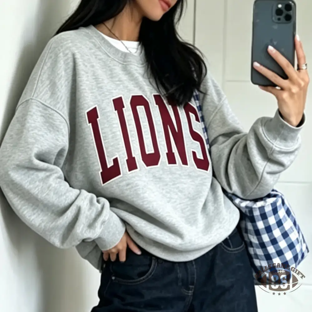 Custom Lions Mascot Embroidery Oversized Game Day Sweatshirt, School Spirit Gift