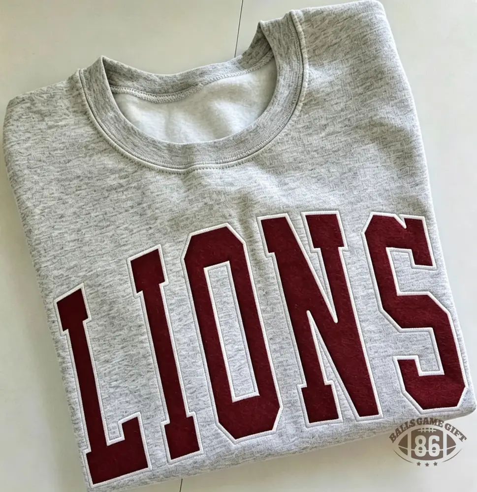 Custom Lions Mascot Embroidery Oversized Game Day Sweatshirt, School Spirit Gift