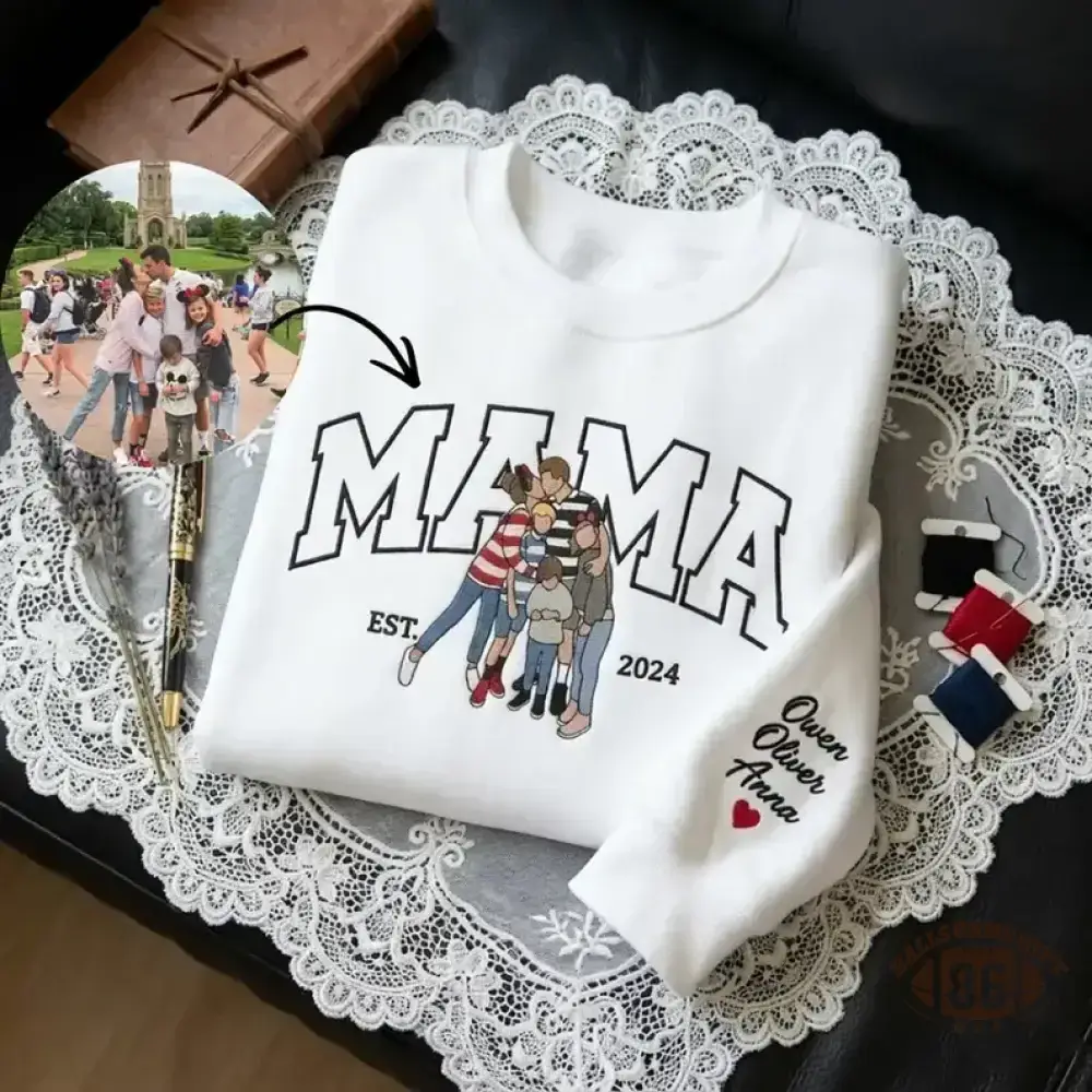 Custom Mama Sweatshirt, Embroidered Kids Portrait Crewneck, Unique Mother's Day Gift Keepsake Gift