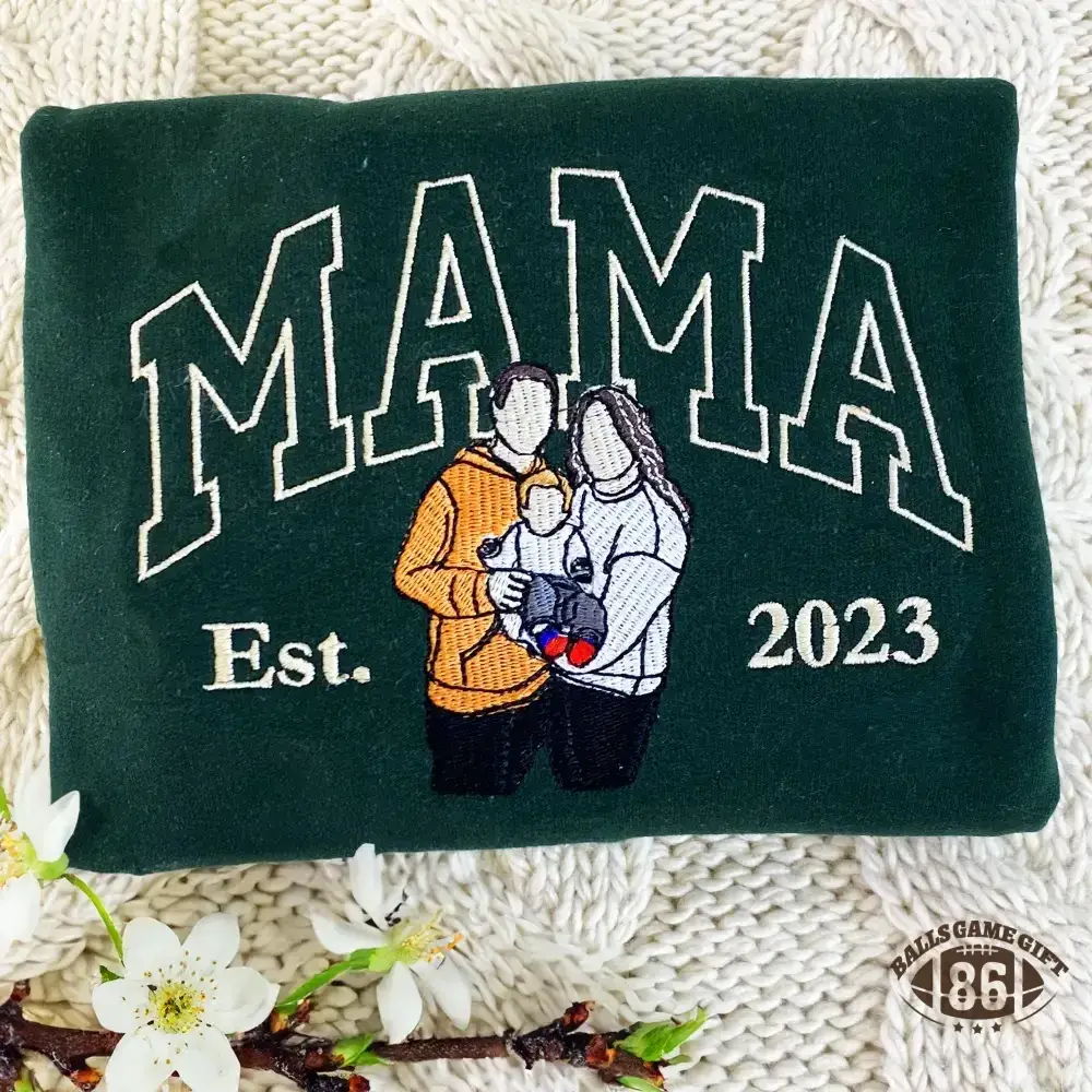 Custom Mama Sweatshirt, Embroidered Kids Portrait Crewneck, Unique Mother's Day Gift Keepsake Gift