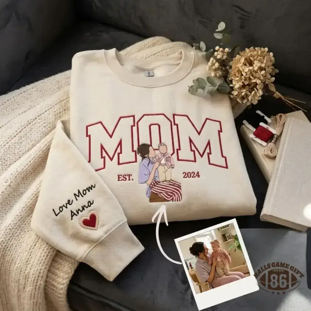 Custom Mama Sweatshirt, Embroidered Kids Portrait Crewneck, Unique Mother's Day Gift Keepsake Gift