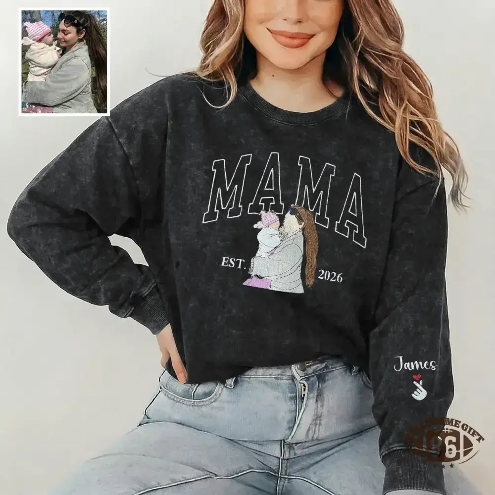 Custom Mama Sweatshirt, Embroidered Kids Portrait Crewneck, Unique Mother's Day Gift Keepsake Gift