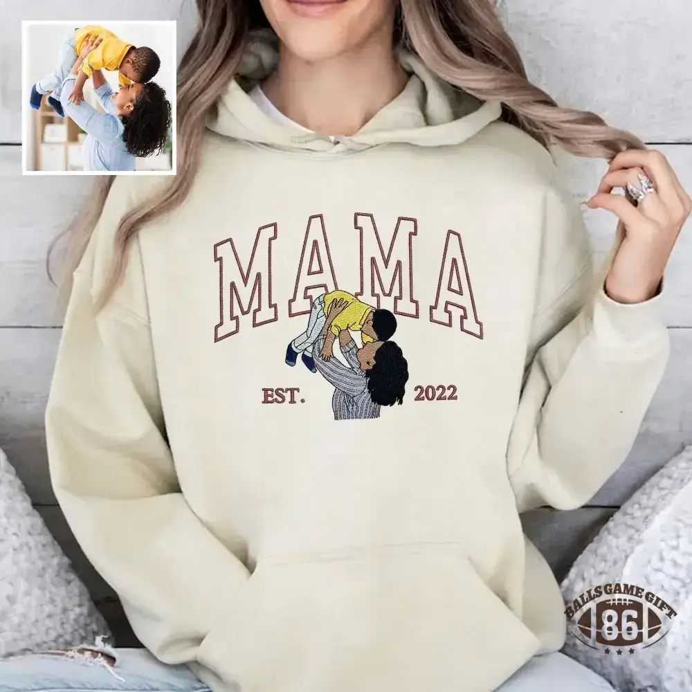 Custom Mama Sweatshirt, Embroidered Kids Portrait Crewneck, Unique Mother's Day Gift Keepsake Gift