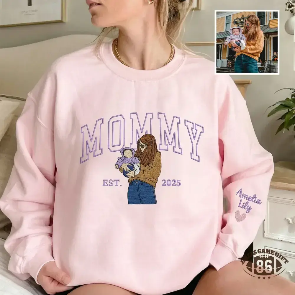 Custom Mama Sweatshirt, Embroidered Kids Portrait Crewneck, Unique Mother's Day Gift Keepsake Gift