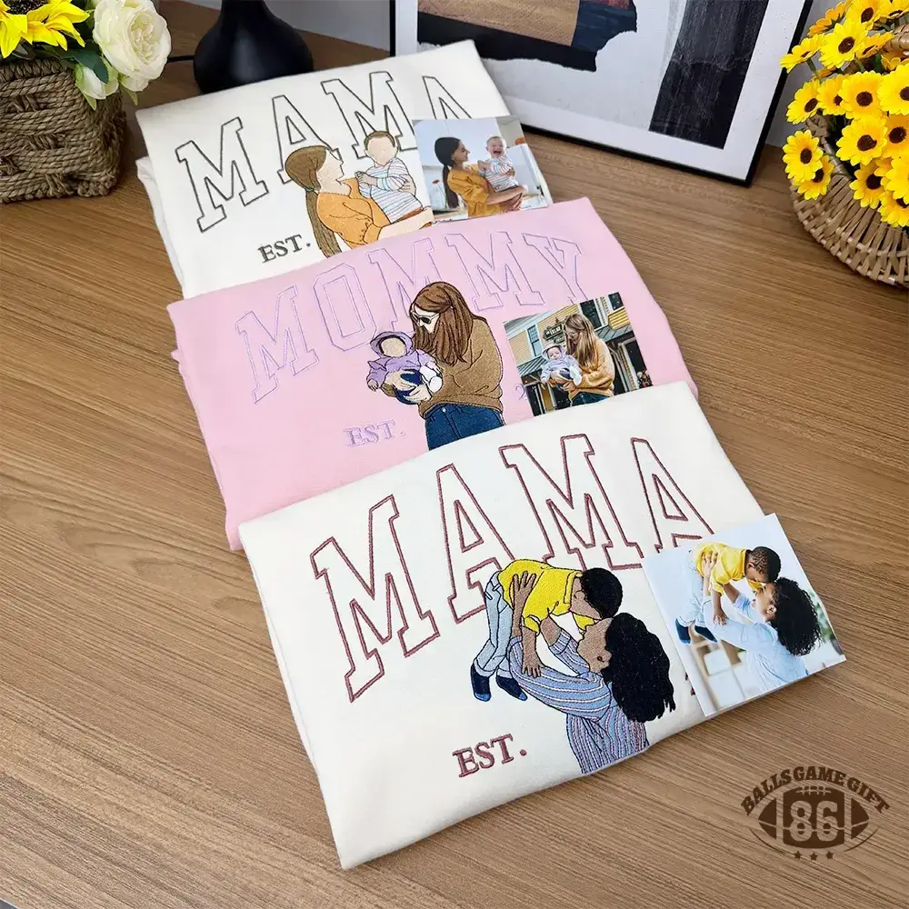 Custom Mama Sweatshirt, Embroidered Kids Portrait Crewneck, Unique Mother's Day Gift Keepsake Gift