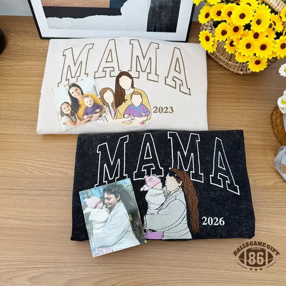 Custom Mama Sweatshirt, Embroidered Kids Portrait Crewneck, Unique Mother's Day Gift Keepsake Gift