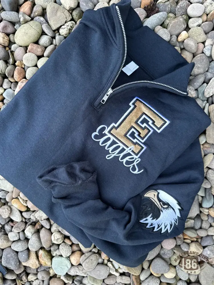 Custom Mascot Quarter Zip Pullover – Vintage Varsity Style, Personalized for Your School Pride