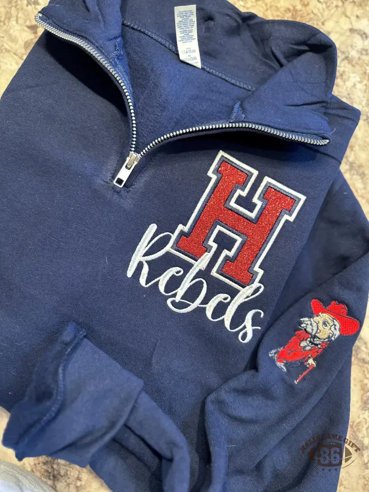Custom Mascot Quarter Zip Pullover – Vintage Varsity Style, Personalized for Your School Pride