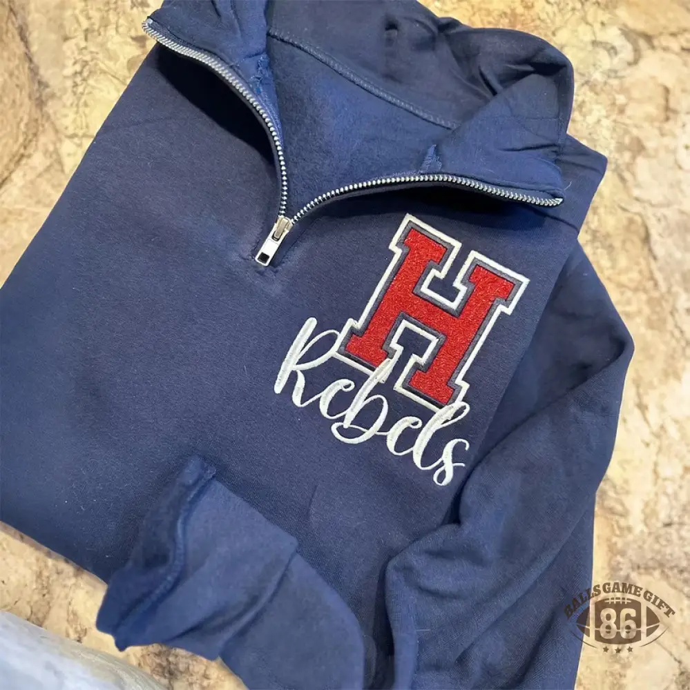 Custom Mascot Quarter Zip Pullover – Vintage Varsity Style, Personalized for Your School Pride