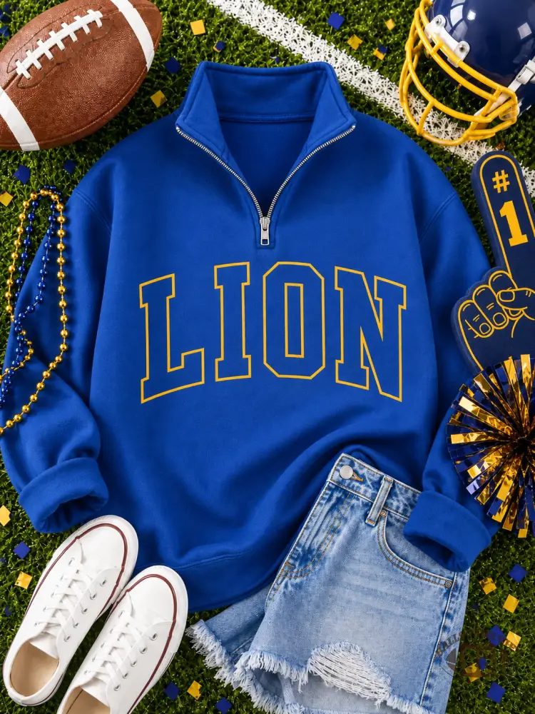 Custom Mascot Quarter Zip Sweatshirt Bulldogs Eagles Lion Team Name Oversized Retro Game Day Crewneck
