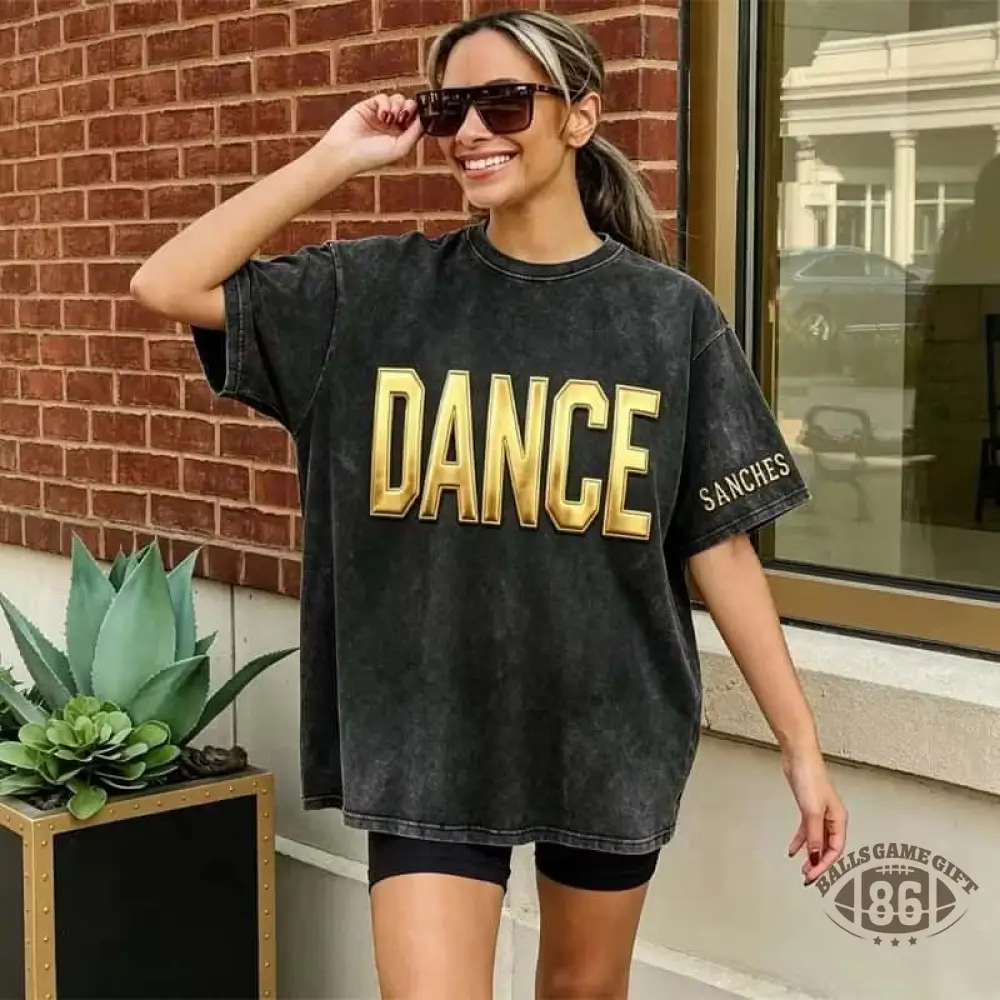 Custom Metallic Puff Dance  Washed T-Shirt Retro Dance Lover Casual Shirt