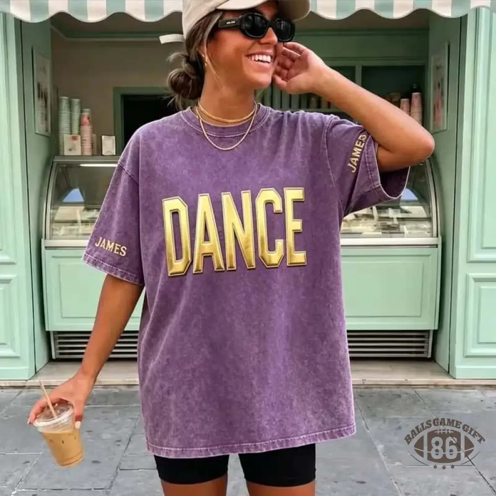 Custom Metallic Puff Dance  Washed T-Shirt Retro Dance Lover Casual Shirt