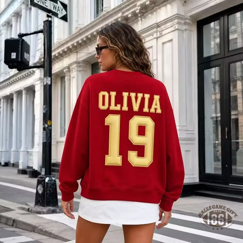 Custom Metallic Puff Football Sweatshirt, Personalized Team Name & Number Game Day Crewneck