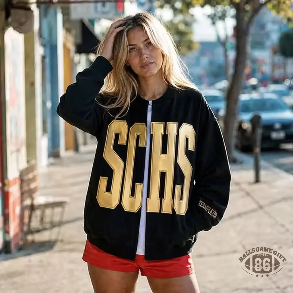 Custom Metallic Puff Football Sweatshirt, Personalized Team Name & Number Game Day Crewneck