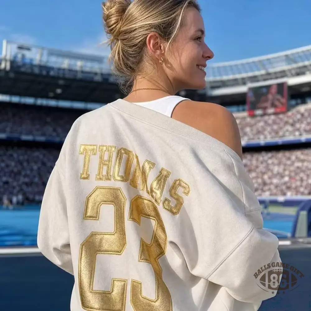 Custom Metallic Puff Football Sweatshirt, Personalized Team Name & Number Game Day Crewneck