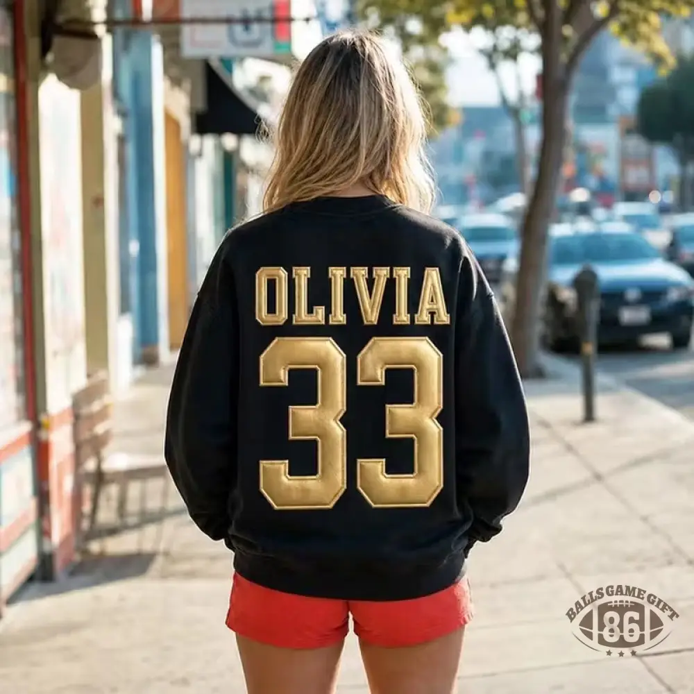 Custom Metallic Puff Football Sweatshirt, Personalized Team Name & Number Game Day Crewneck