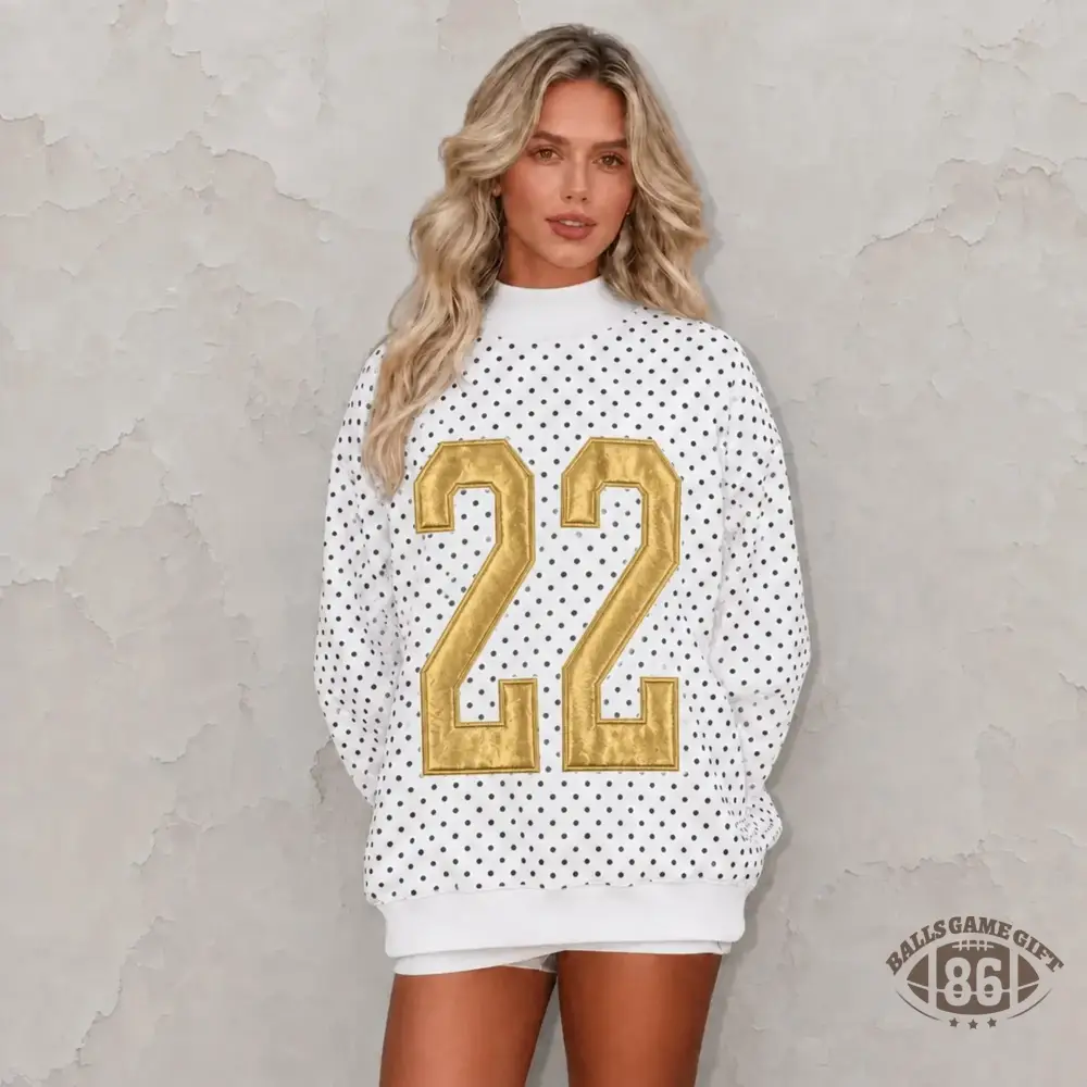 Custom Metallic Puff Number Polka Dot Mockneck Sweatshirt | Personalized Game Day Top