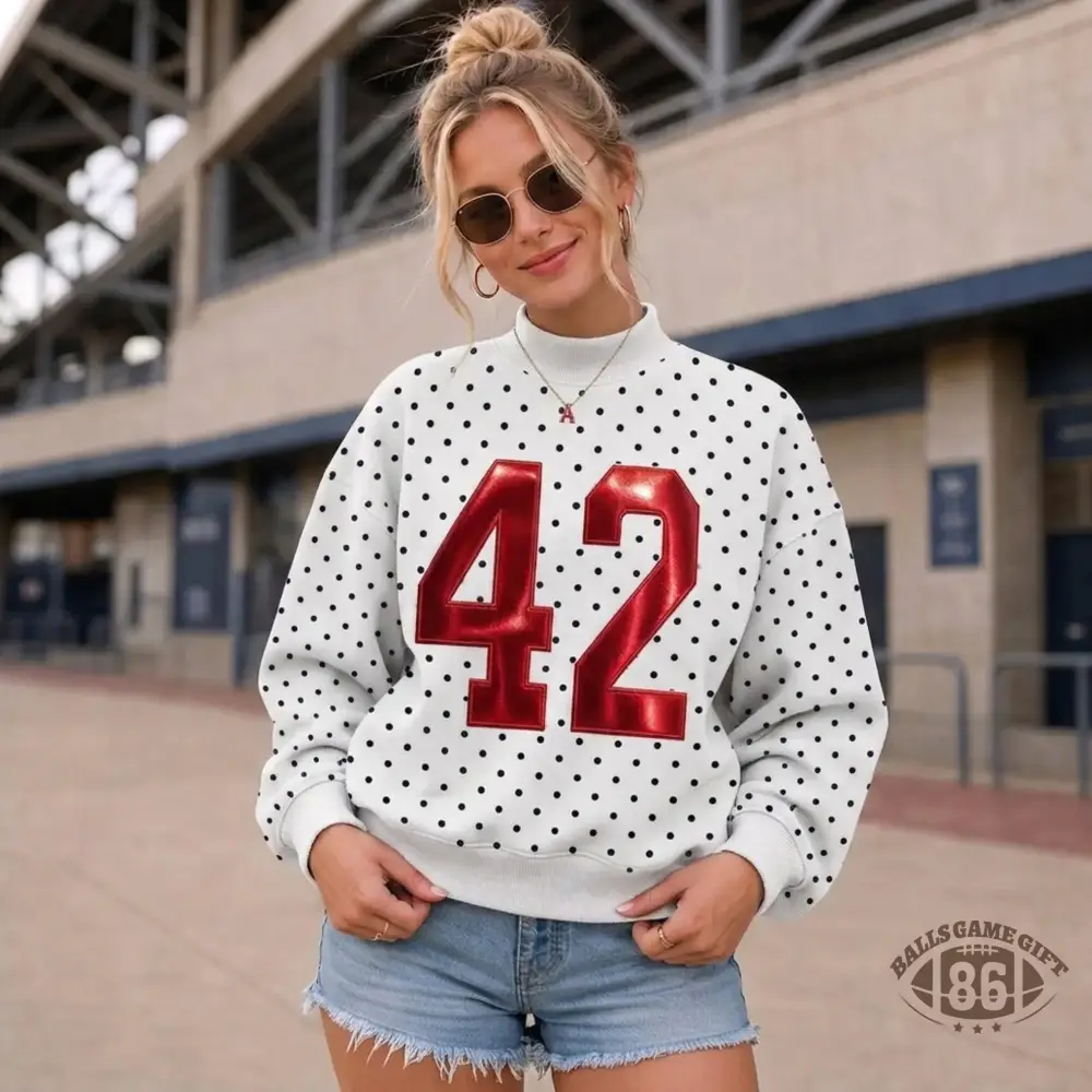 Custom Metallic Puff Number Polka Dot Mockneck Sweatshirt | Personalized Game Day Top