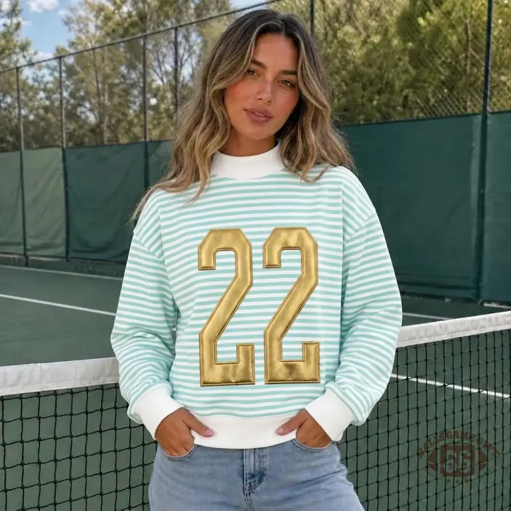 Custom Metallic Puff Number Stripe Mockneck| Personalized Team Number Game Day Wear