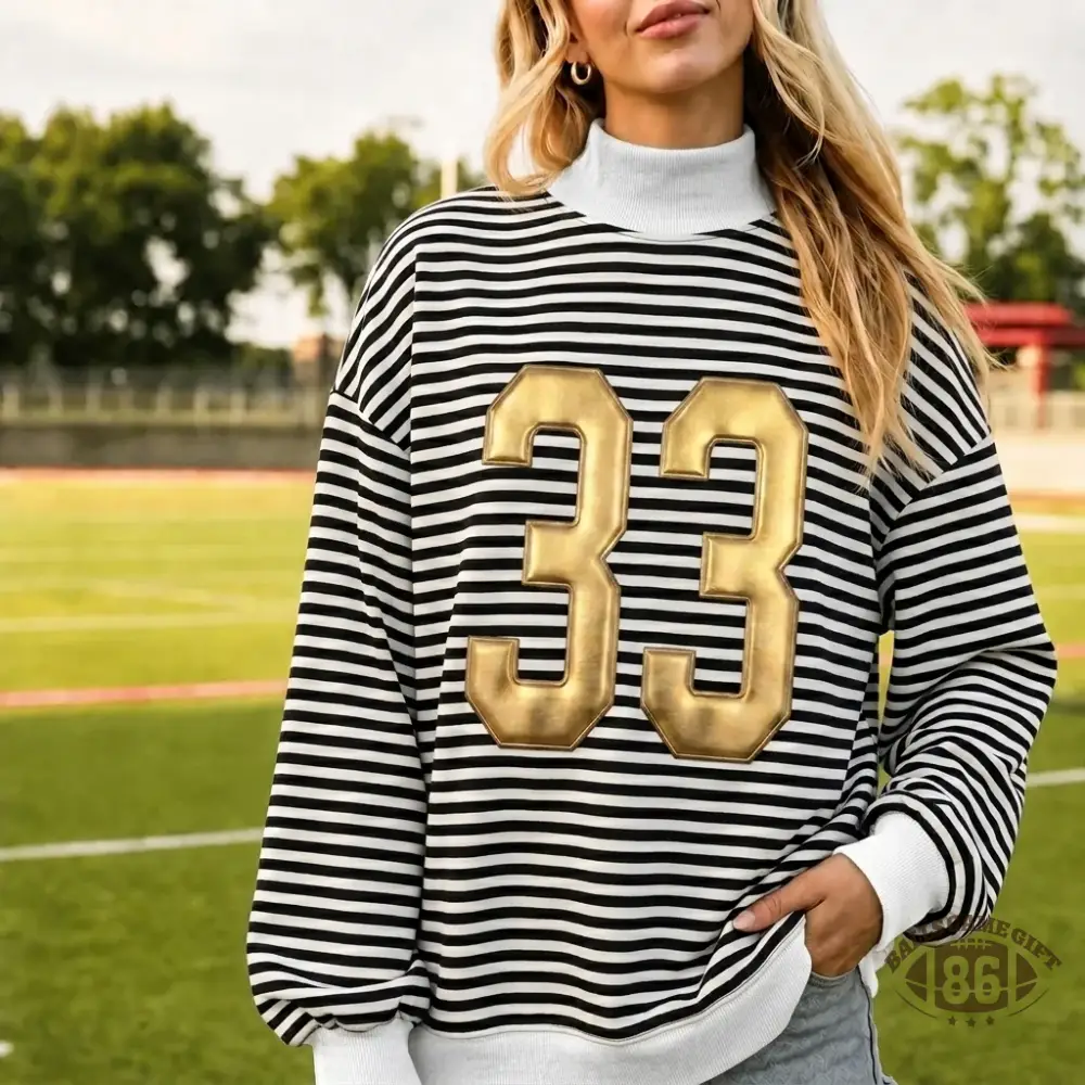 Custom Metallic Puff Number Stripe Mockneck| Personalized Team Number Game Day Wear