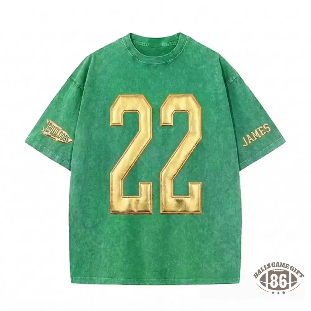 Custom Metallic Puff Number Washed T-Shirt Team Name Game Day Tee