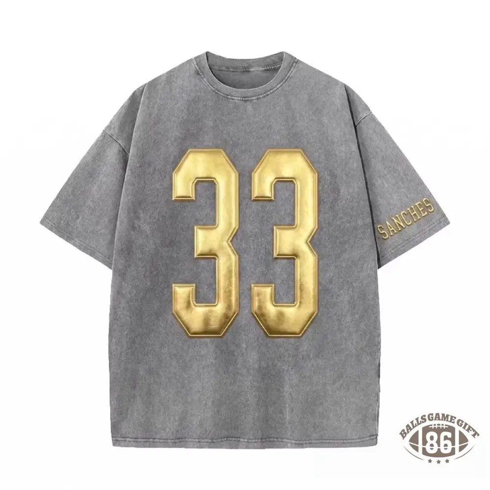 Custom Metallic Puff Number Washed T-Shirt Team Name Game Day Tee