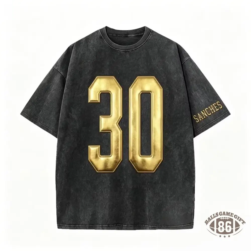 Custom Metallic Puff Number Washed T-Shirt Team Name Game Day Tee