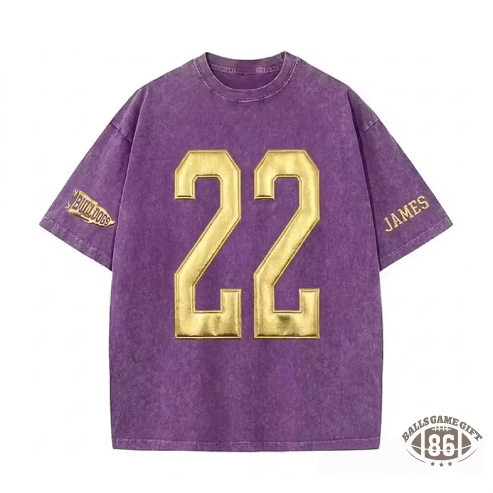 Custom Metallic Puff Number Washed T-Shirt Team Name Game Day Tee