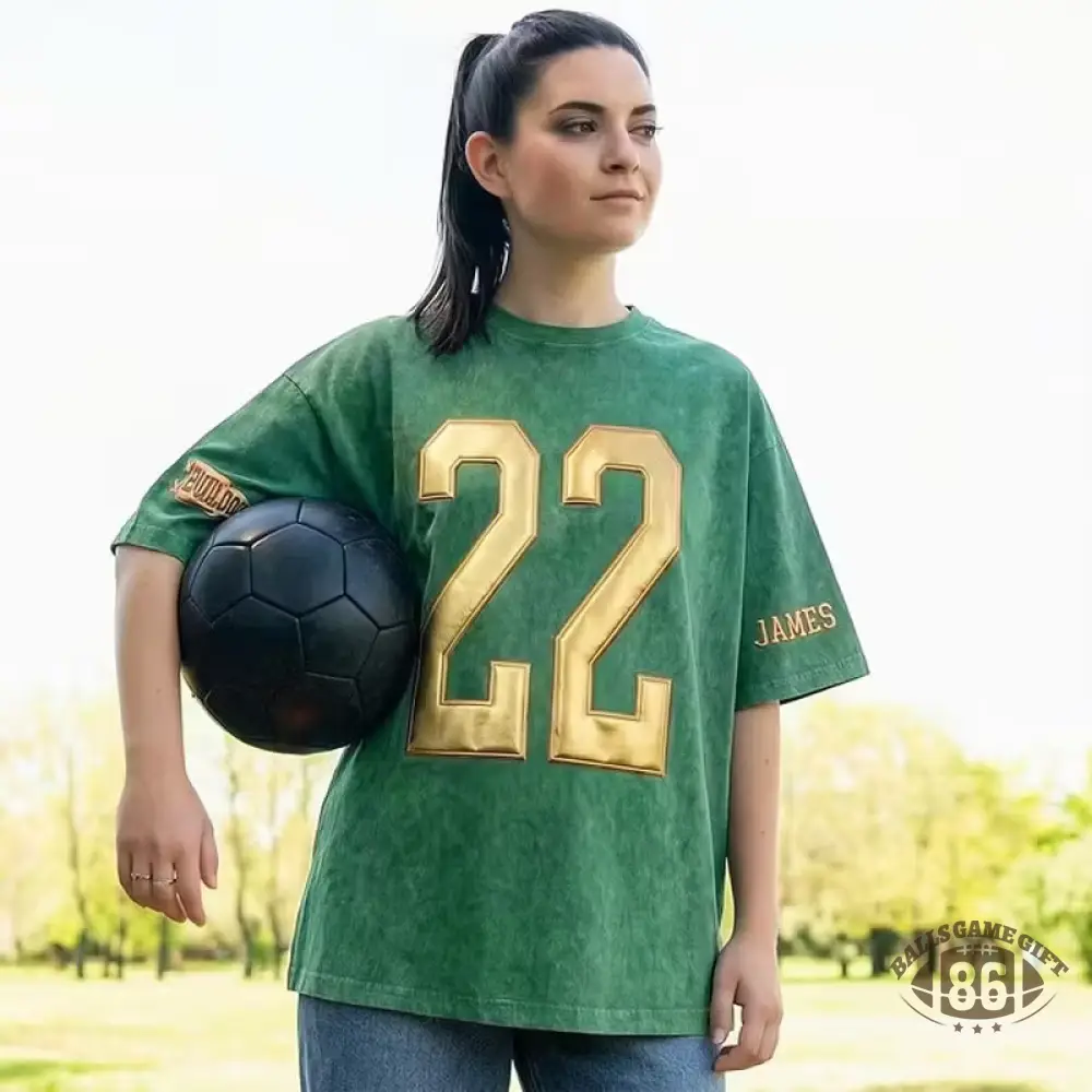 Custom Metallic Puff Number Washed T-Shirt Team Name Game Day Tee