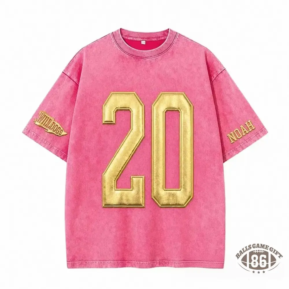 Custom Metallic Puff Number Washed T-Shirt Team Name Game Day Tee