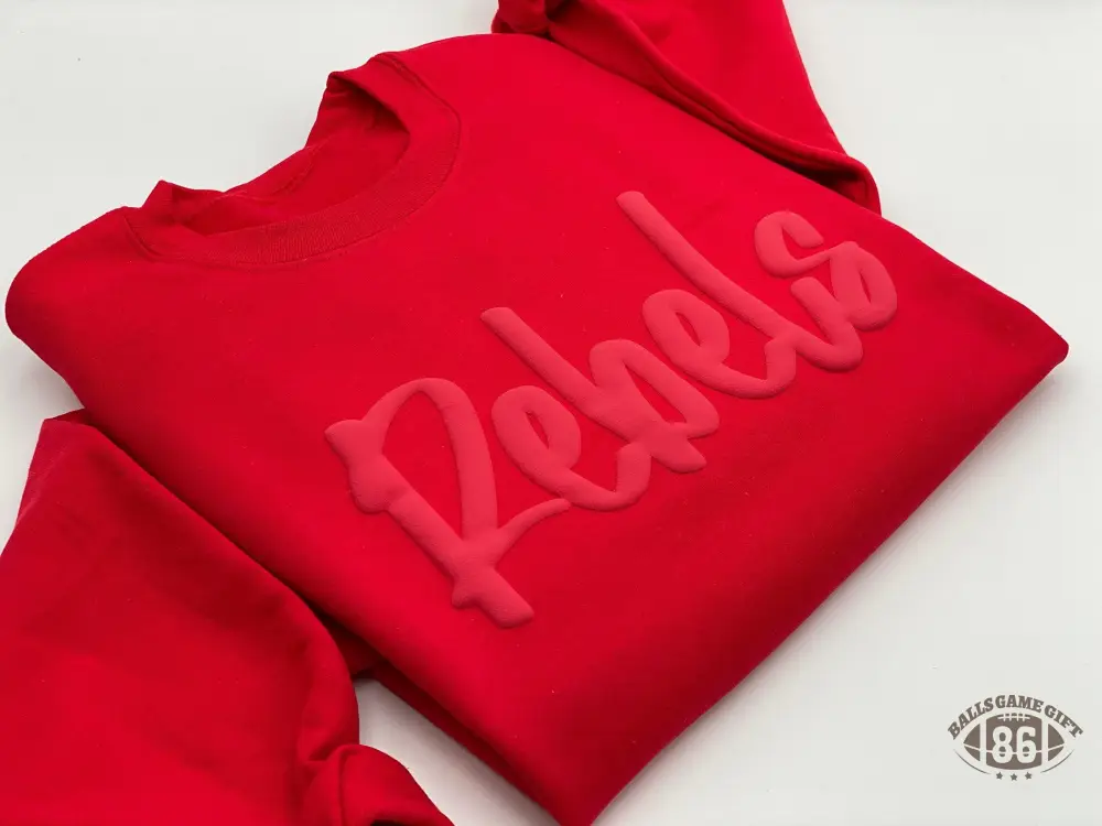 Custom Metallic Puff Print Team Name Sweatshirt, Embossed Mascot School Mascot Tees