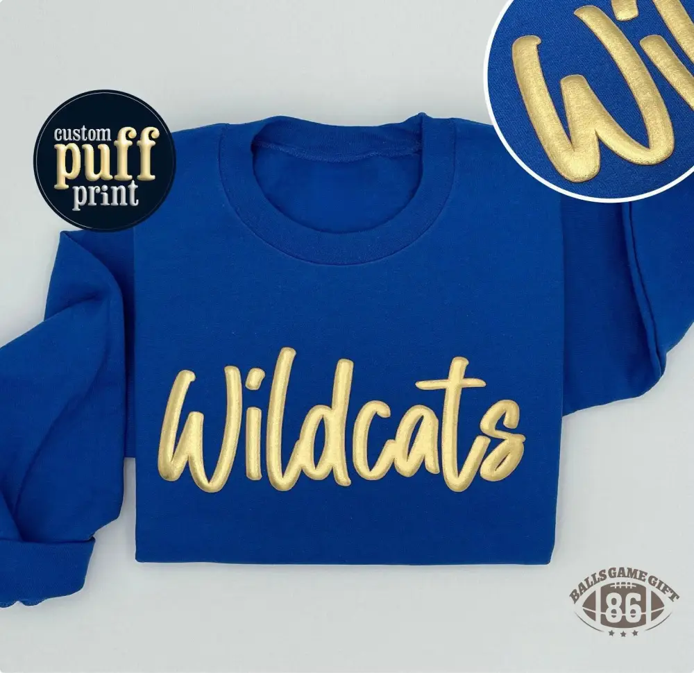 Custom Metallic Puff Print Team Name Sweatshirt, Embossed Mascot School Mascot Tees