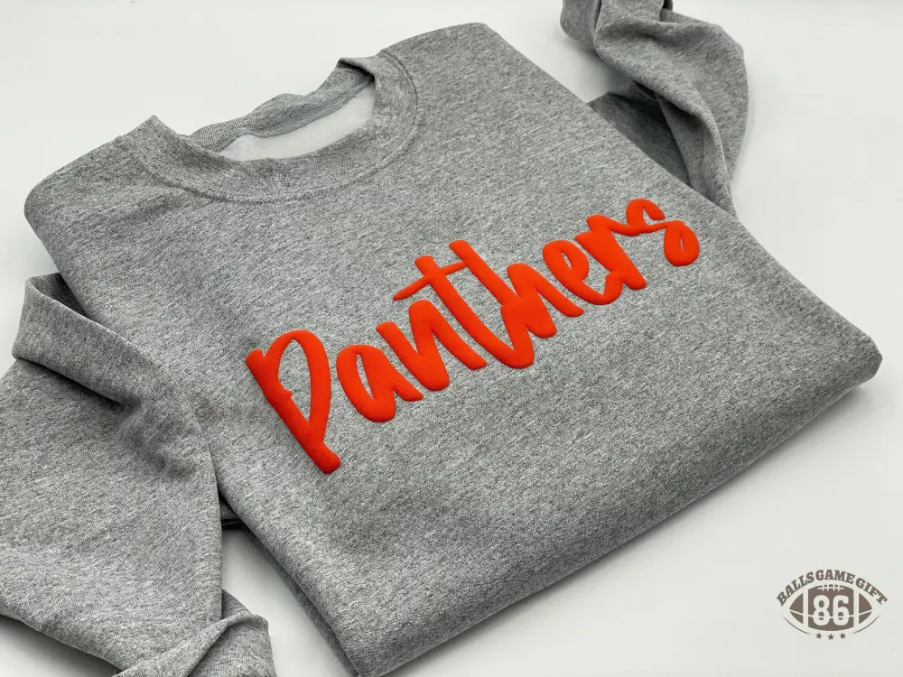 Custom Metallic Puff Print Team Name Sweatshirt, Embossed Mascot School Mascot Tees