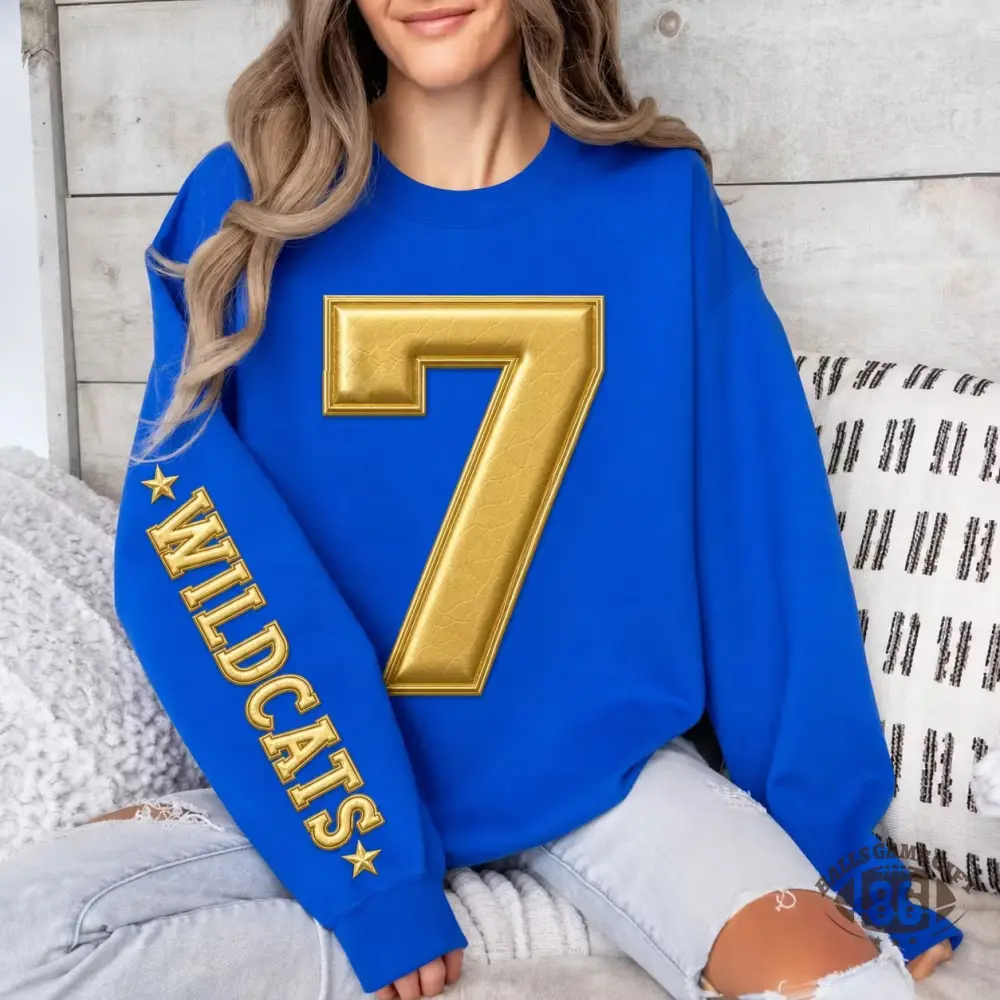 Custom Metallic Puff Sweatshirt, Personalized Varsity Team Name & Number Game Day Crewneck