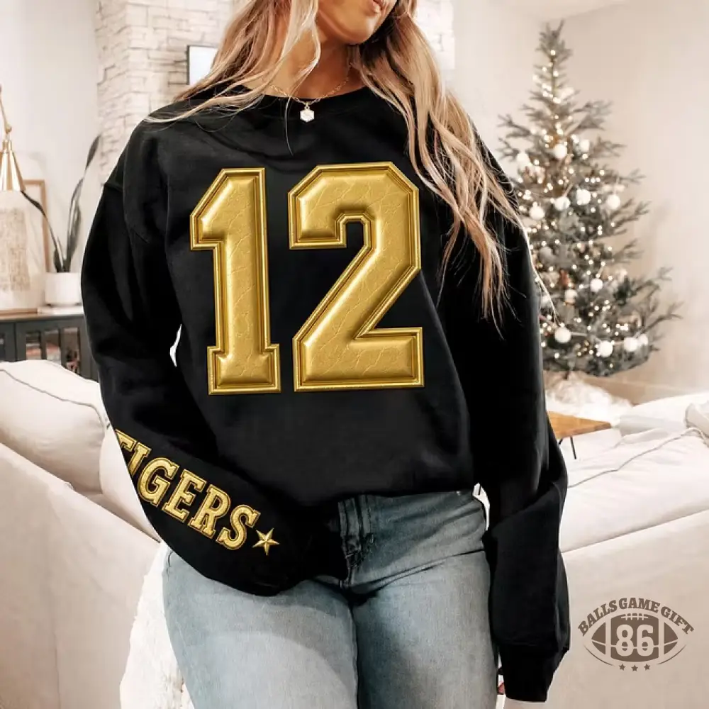 Custom Metallic Puff Sweatshirt, Personalized Varsity Team Name & Number Game Day Crewneck