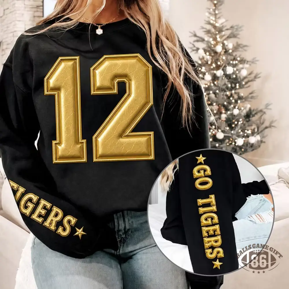 Custom Metallic Puff Sweatshirt, Personalized Varsity Team Name & Number Game Day Crewneck