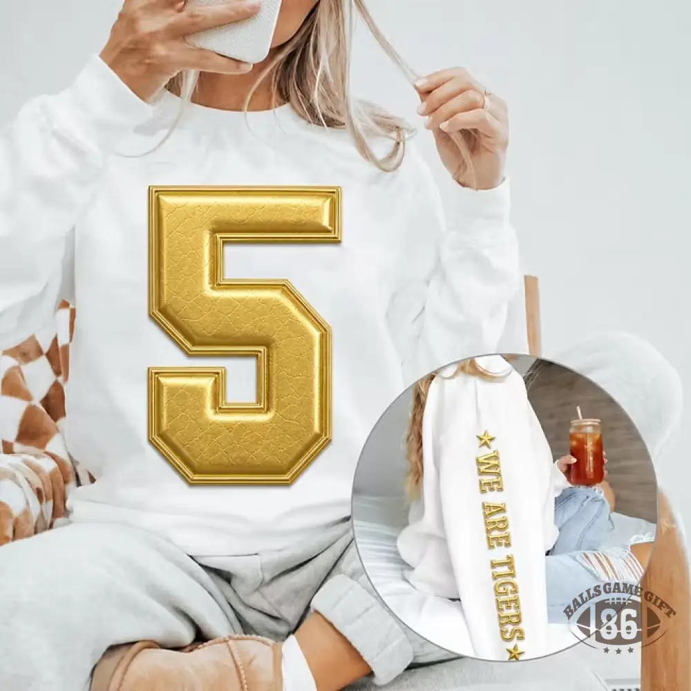 Custom Metallic Puff Sweatshirt, Personalized Varsity Team Name & Number Game Day Crewneck