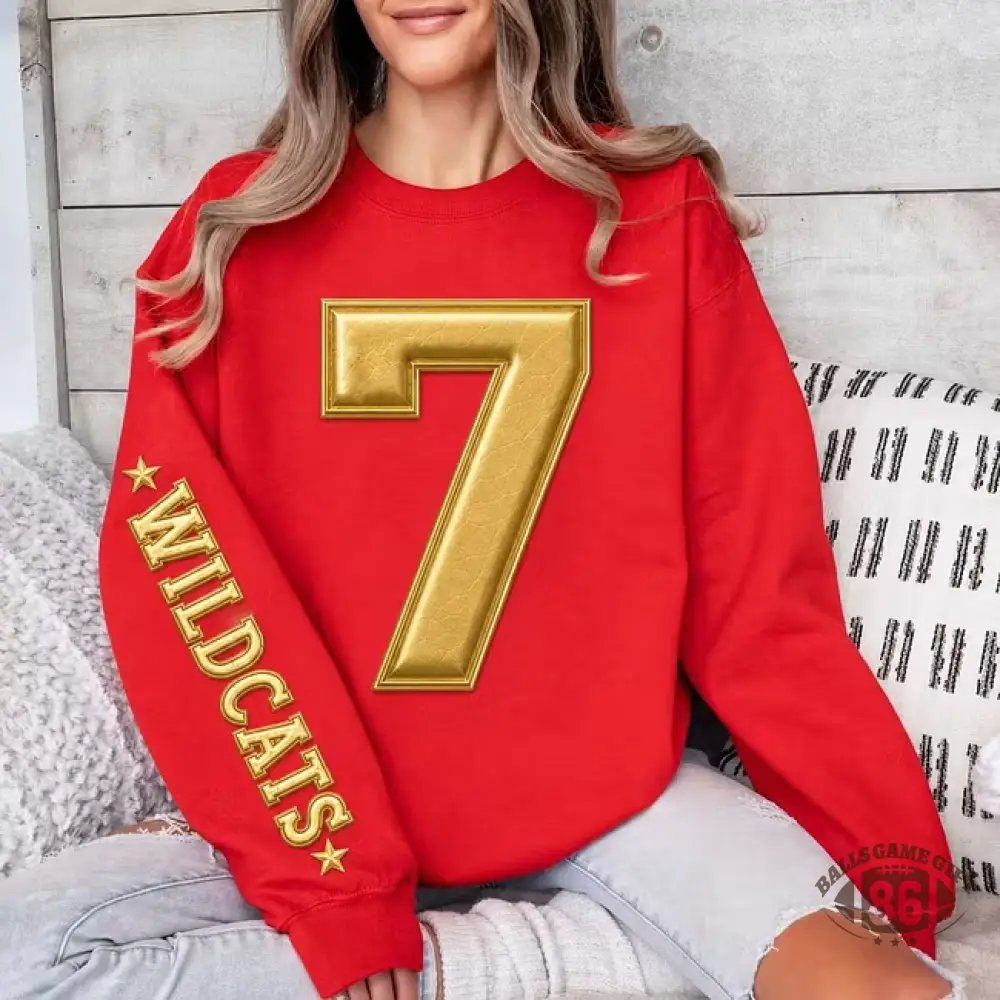 Custom Metallic Puff Sweatshirt, Personalized Varsity Team Name & Number Game Day Crewneck