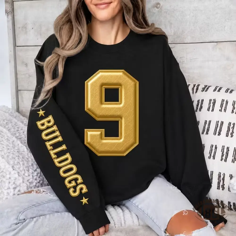 Custom Metallic Puff Sweatshirt, Personalized Varsity Team Name & Number Game Day Crewneck